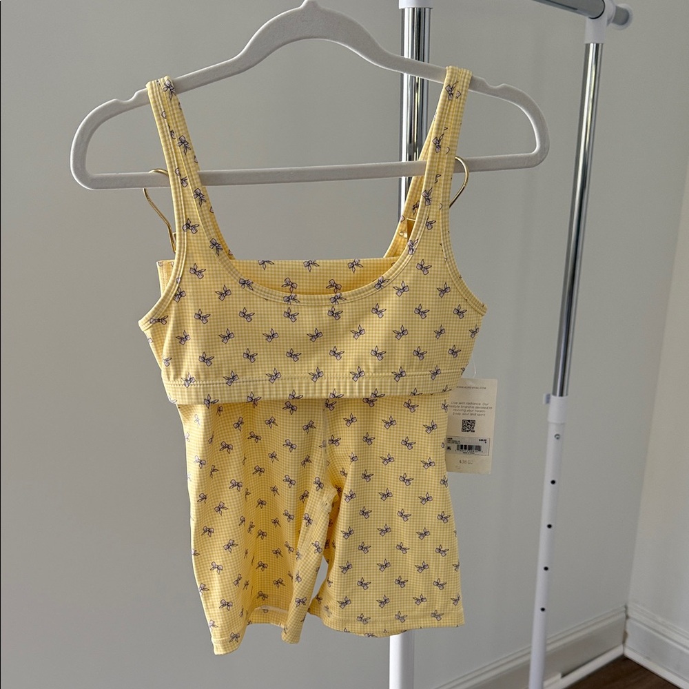 As Revival Short Set- Yellow Checkered Pattern with Purple Bows